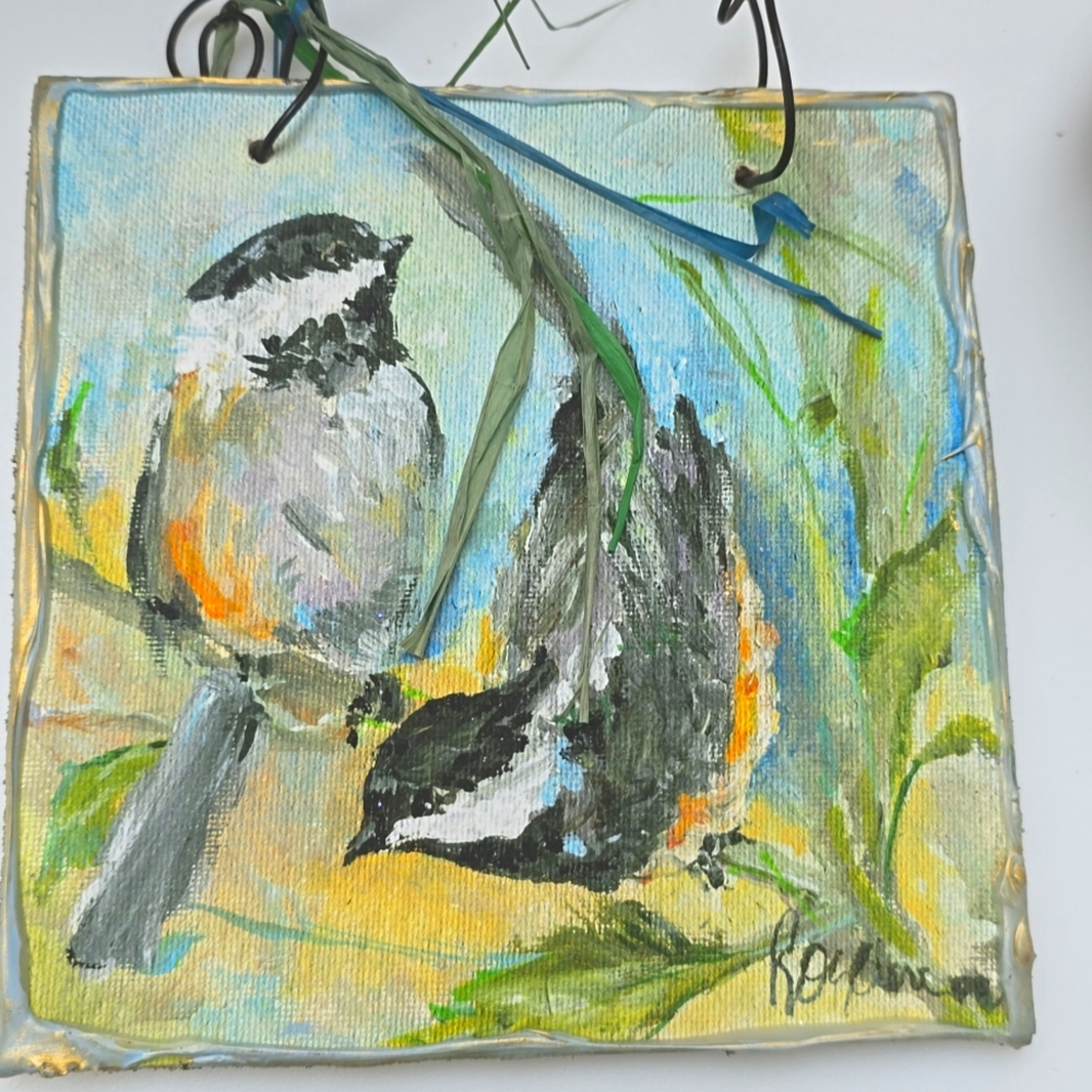 Painting Chicadee Birds NATURE Original - OOAK- Fine Art Signed -